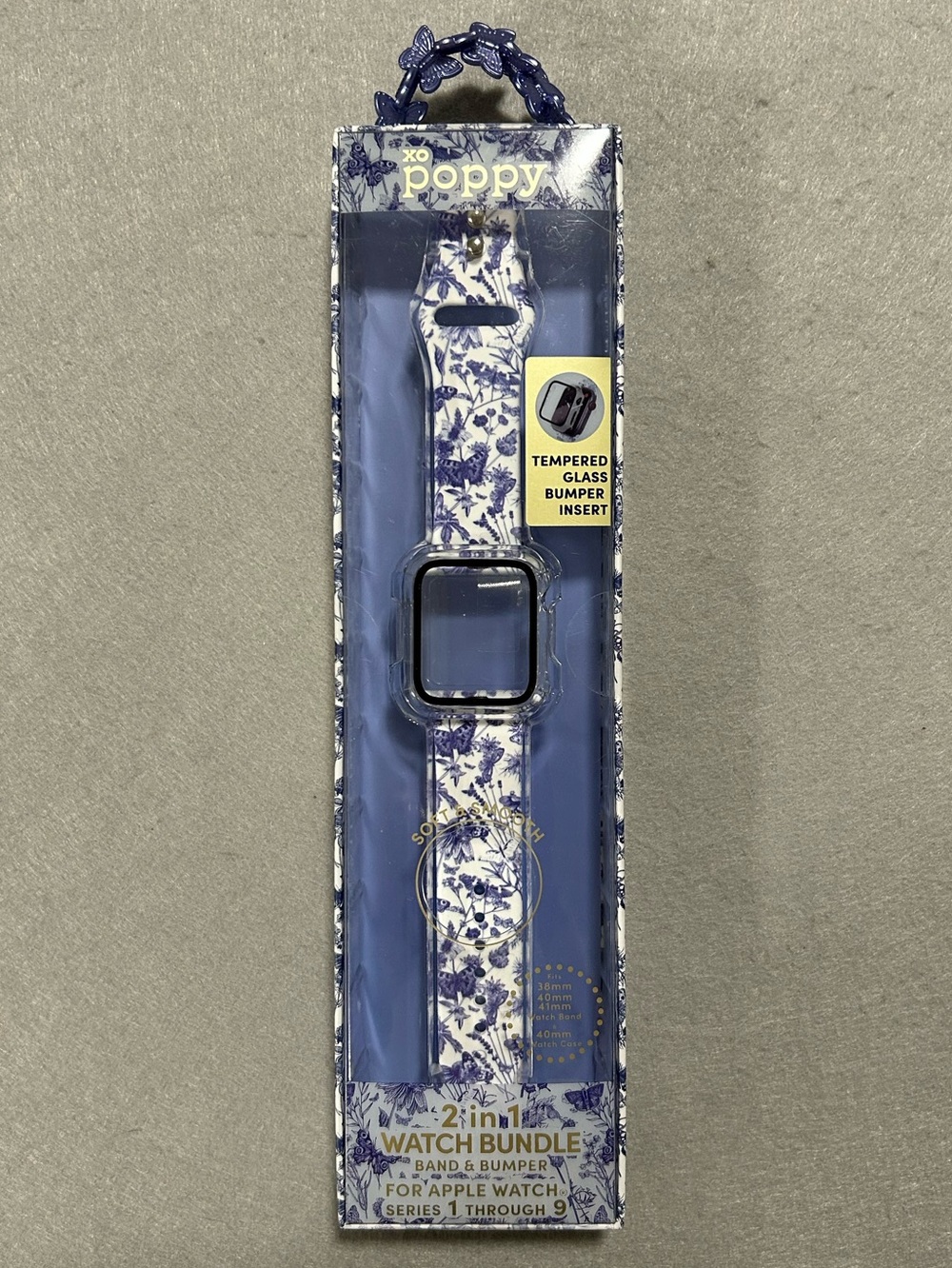 Poppy 2 in 1 Watch Bundle Band & Bumper Apple Watch Series 1-9 Purple Butterfly